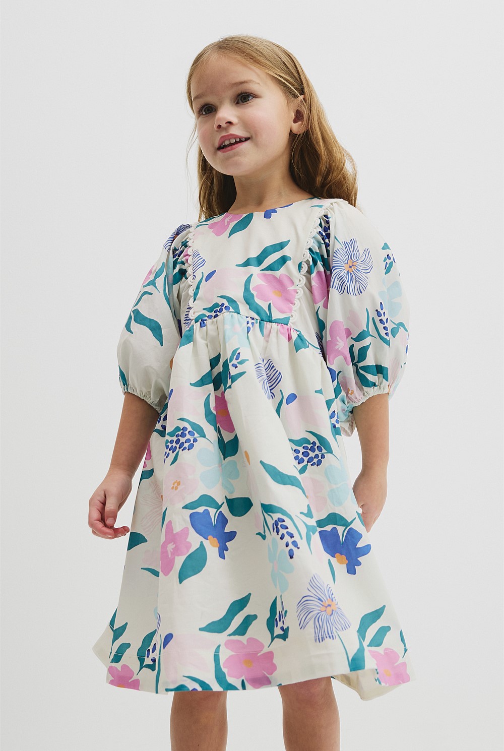 Short Puff Sleeve Print Dress