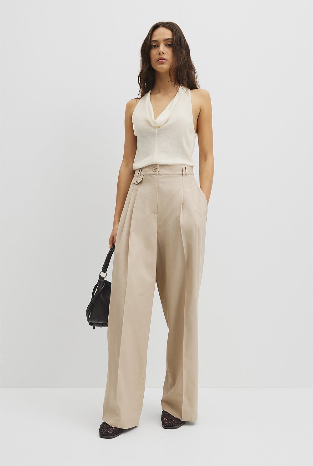 Cotton Blend Pleat Front Pant