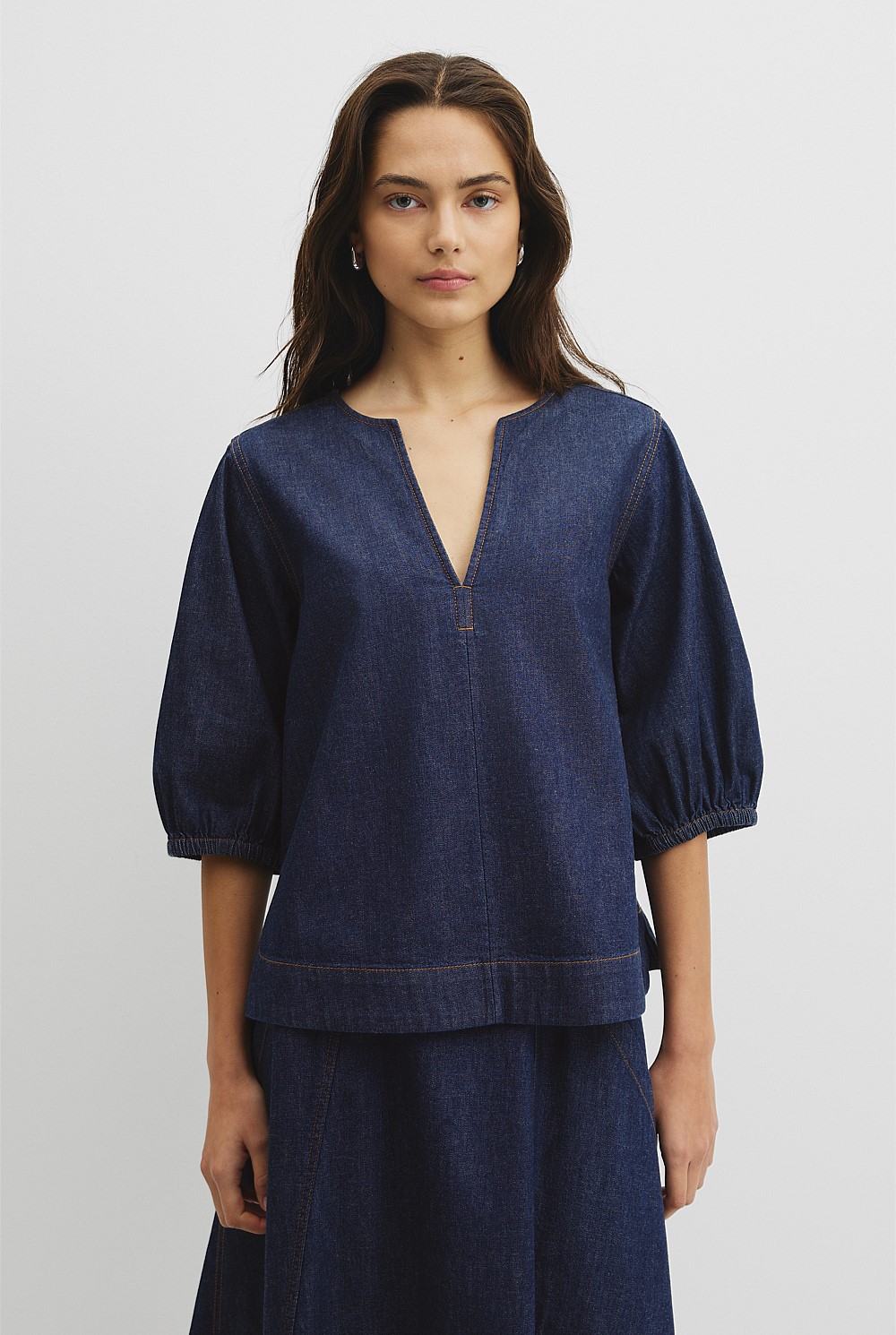 Short Sleeve Denim Blouse
