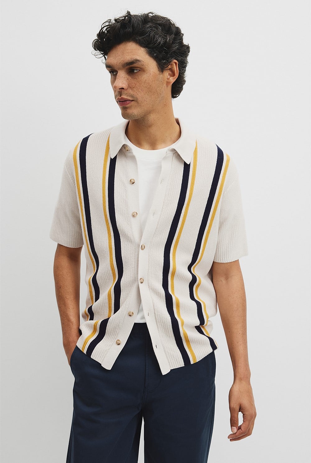 Australian Good Earth Cotton Textured Stripe Knit Shirt