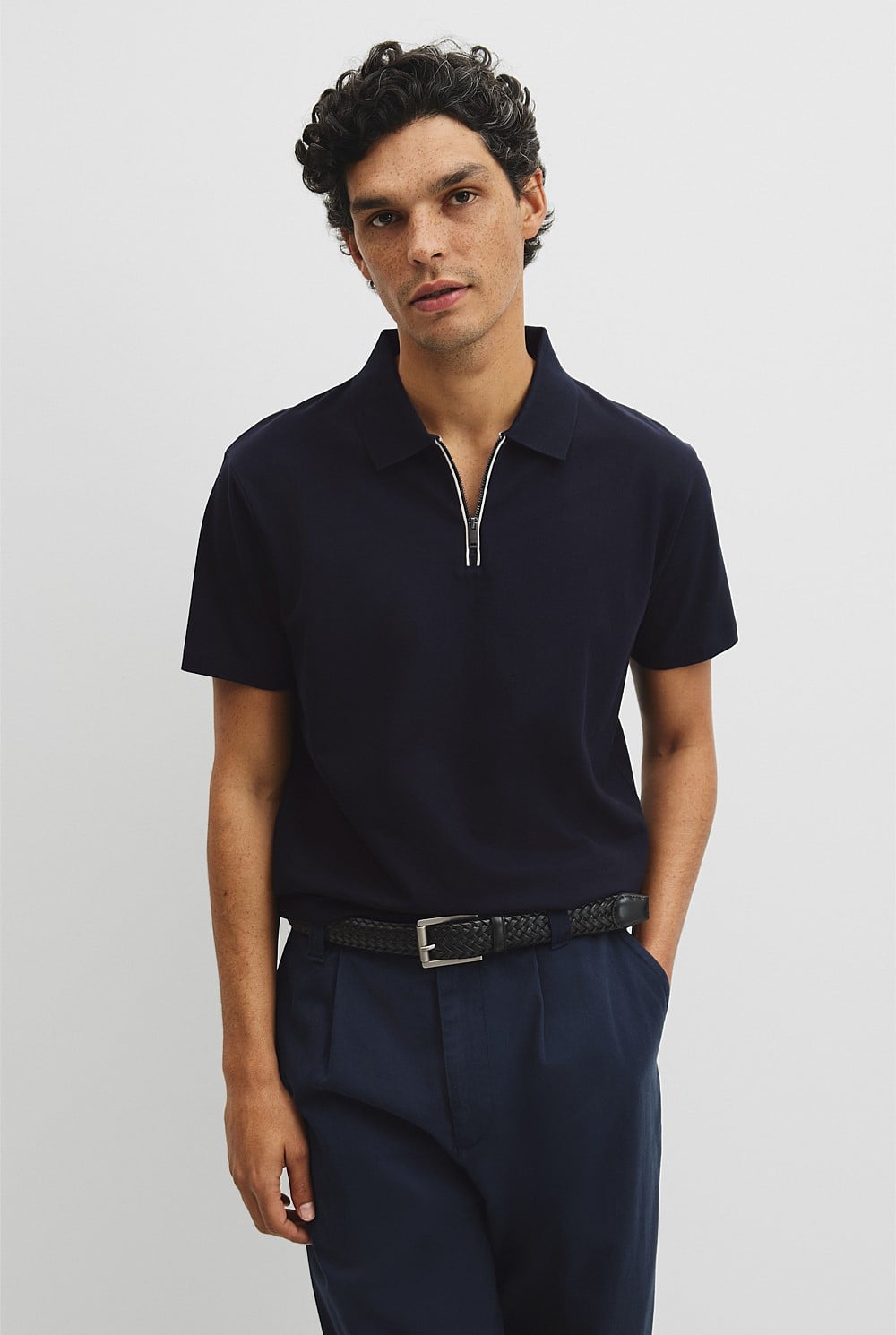 Merculalised Cotton Pique Zip Polo