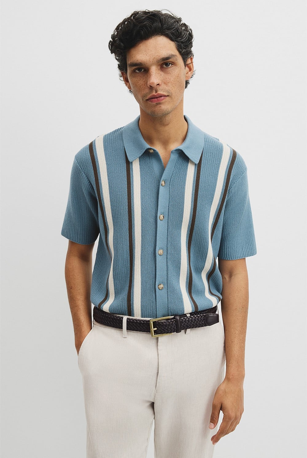 Australian Good Earth Cotton Textured Stripe Knit Shirt