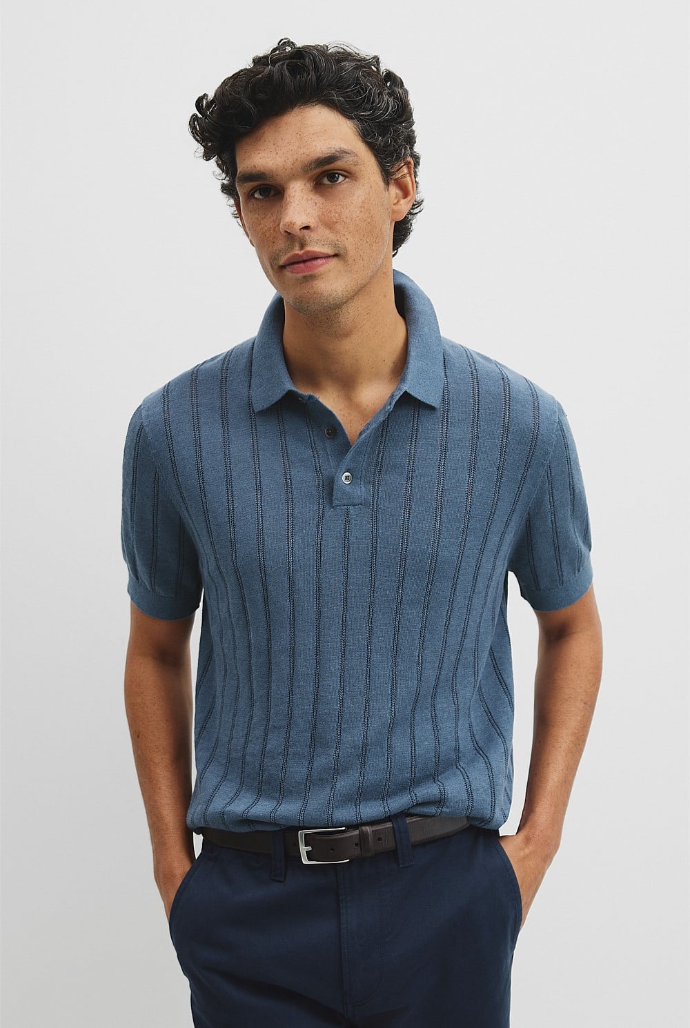 Linen Cotton Stripe Knit Polo