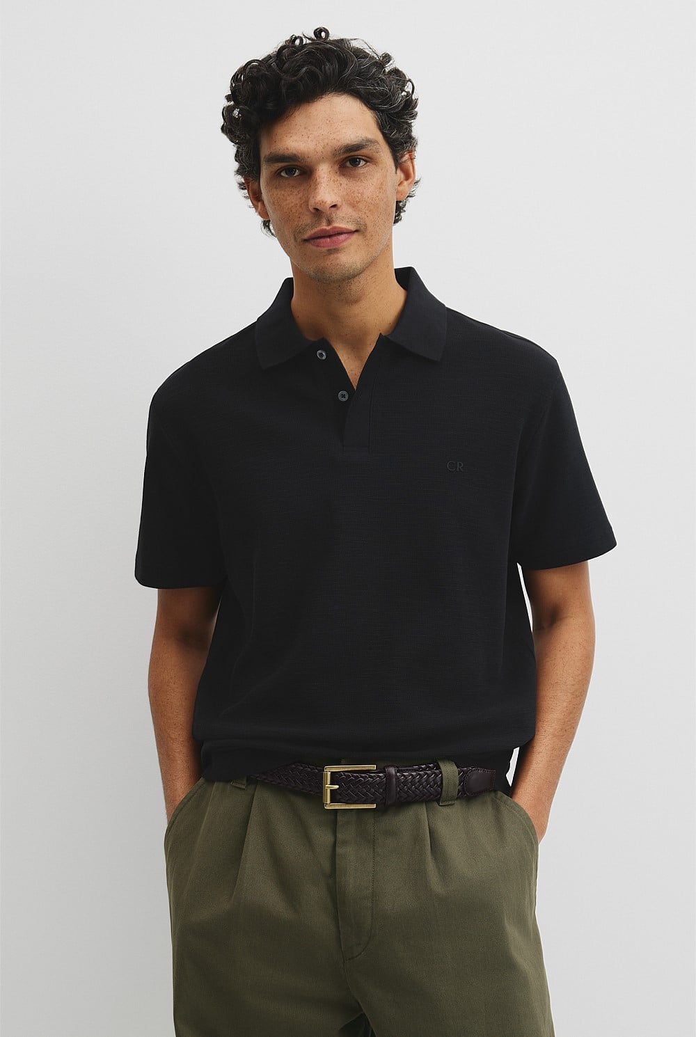 Short Sleeve Waffle Button Polo