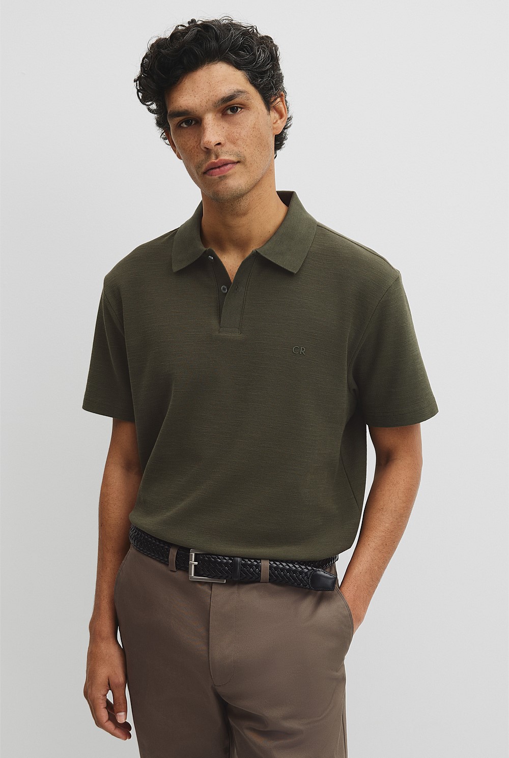 Short Sleeve Waffle Button Polo