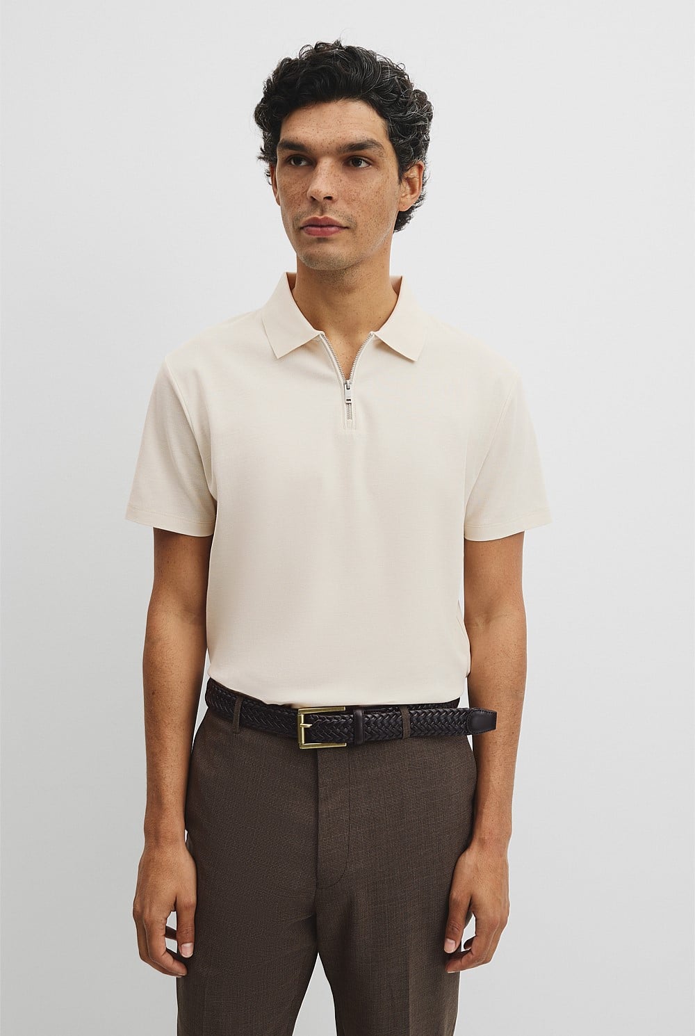 Merculalised Cotton Pique Zip Polo