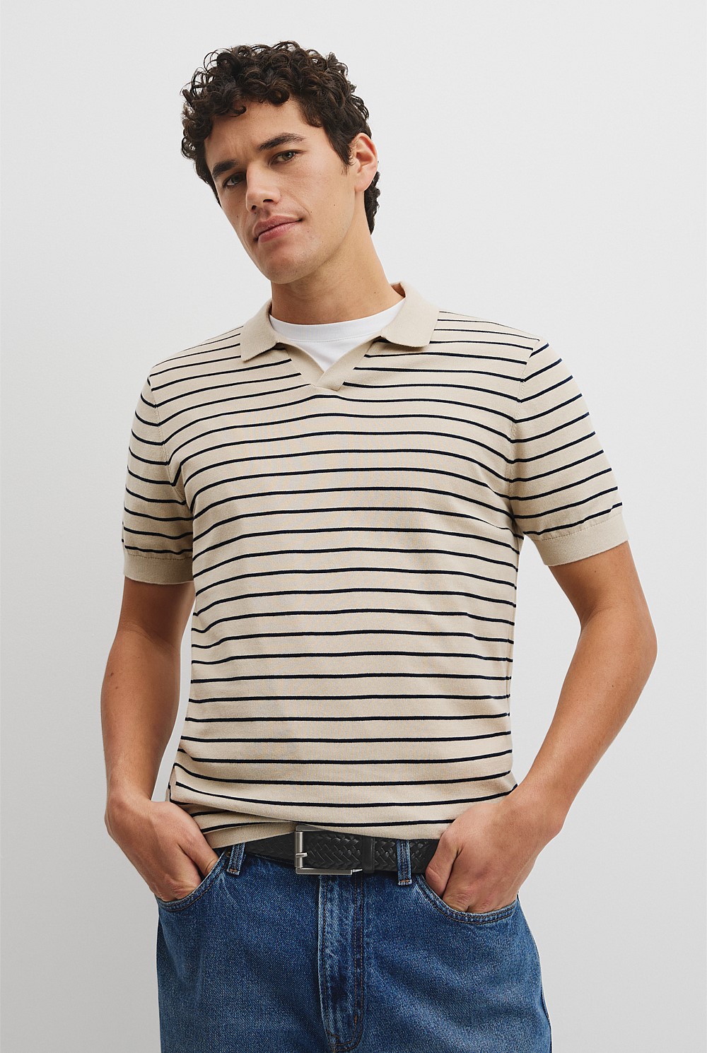 Australian Cotton Silk Stripe Knit Polo