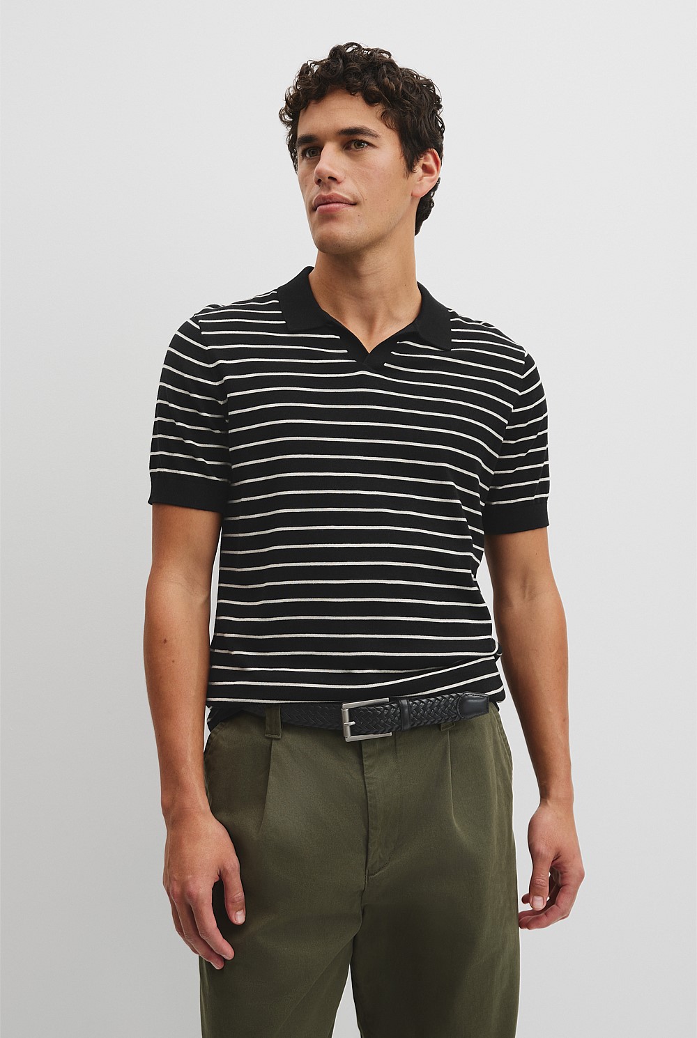 Australian Cotton Silk Stripe Knit Polo