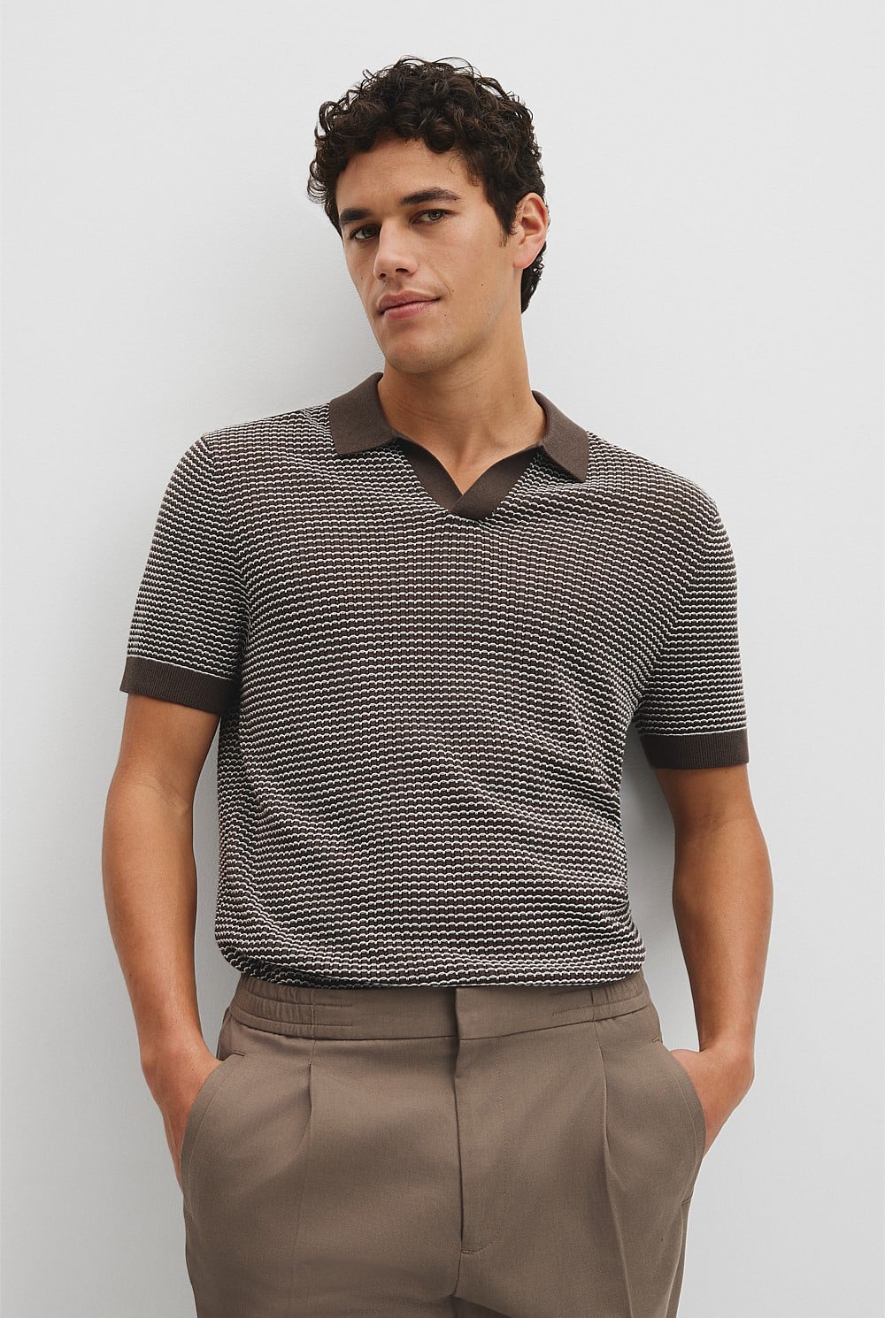 Australian Cotton Silk Blend Textured Stripe Polo