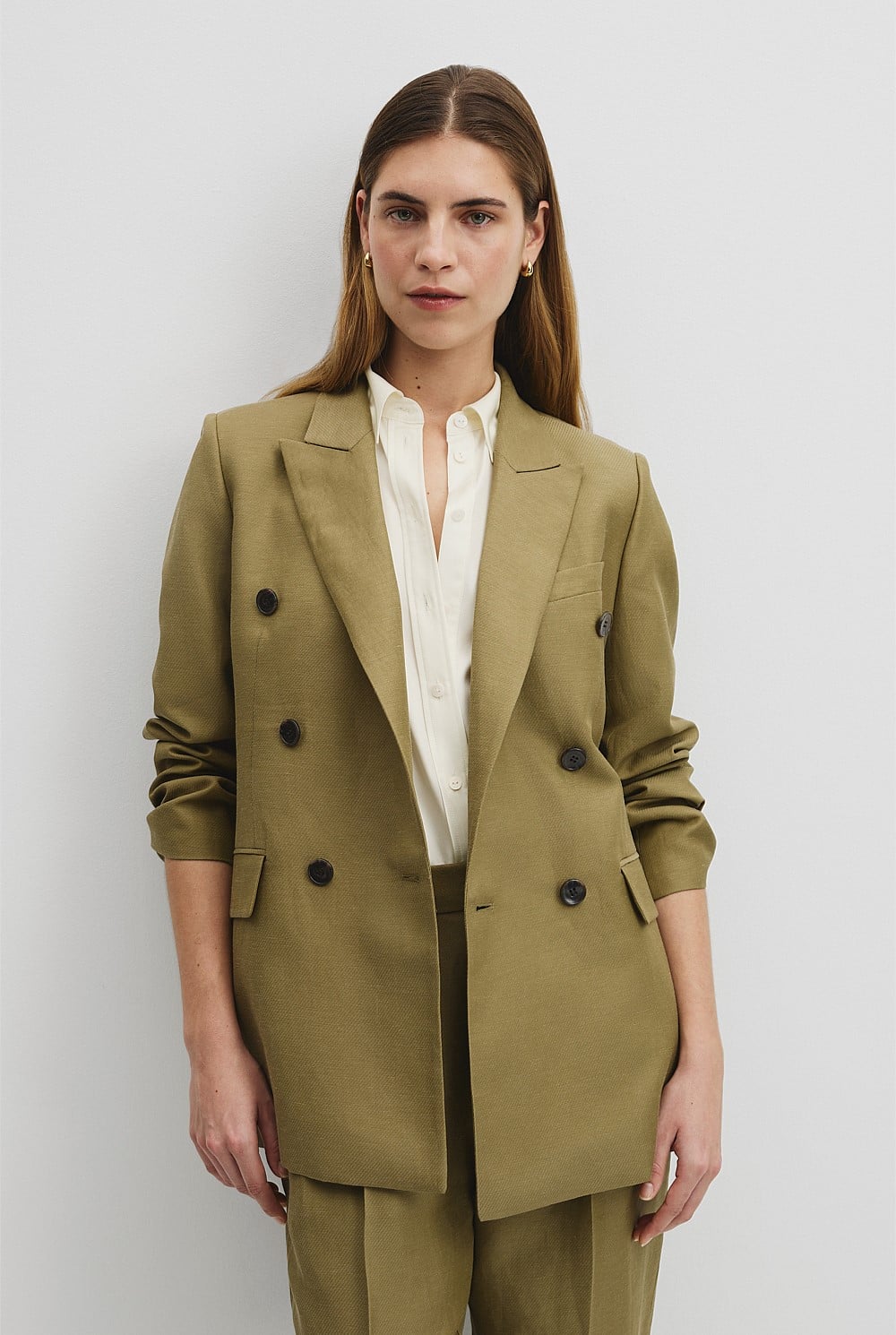 Linen Blend Double Breasted Blazer