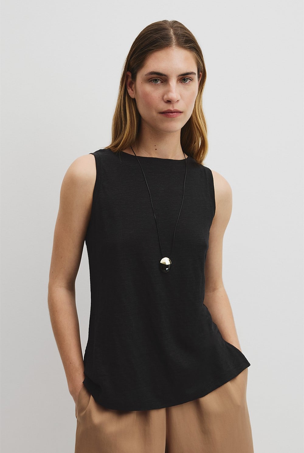 Linen Boat Neck Tank