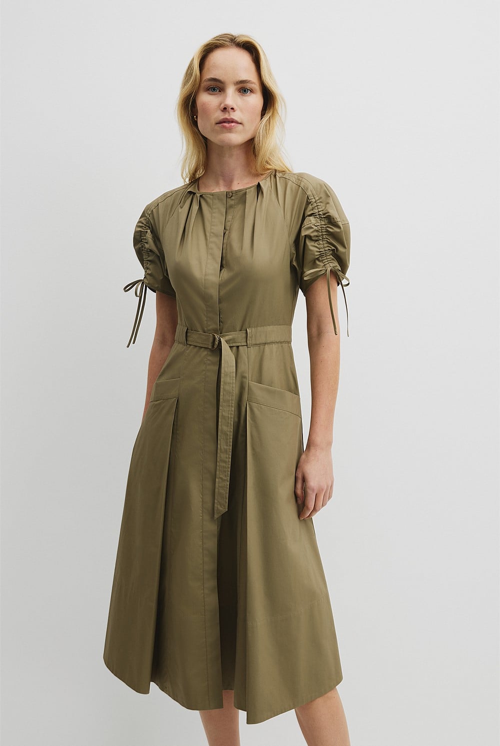 Gathered Sleeve Midi Dress