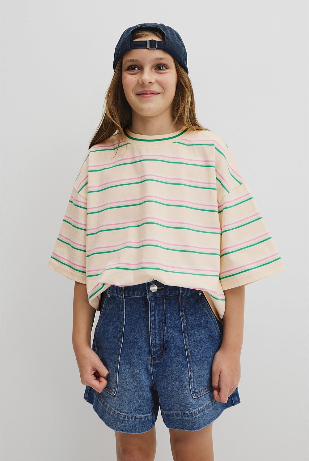 Teen Short Sleeve Oversized Stripe T-Shirt