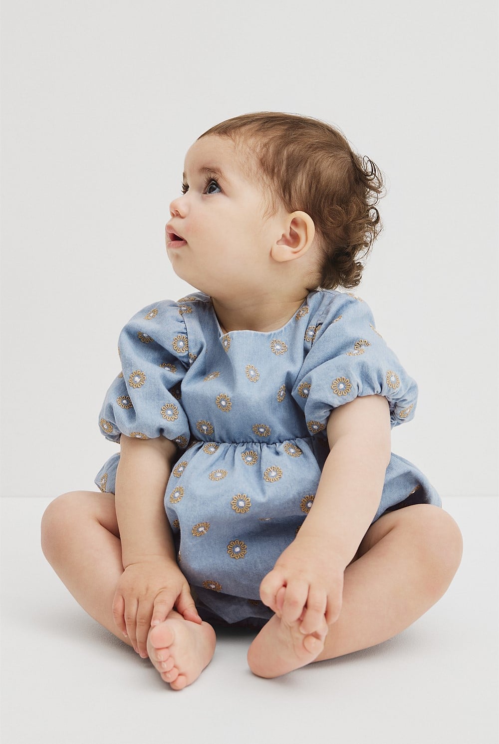 Short Sleeve Chambray Embroidered Romper