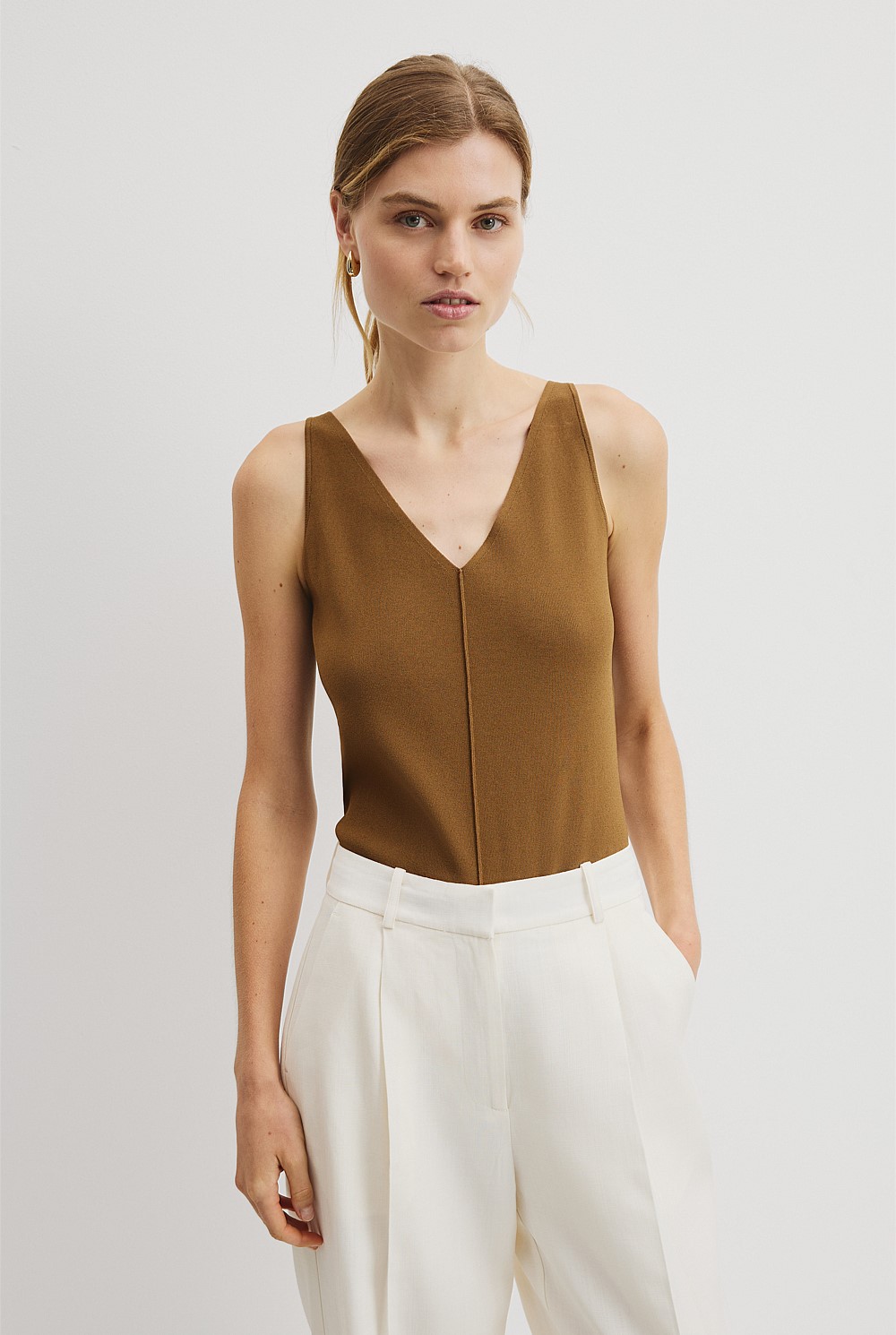 V-Neck Rib Detail Knit Tank