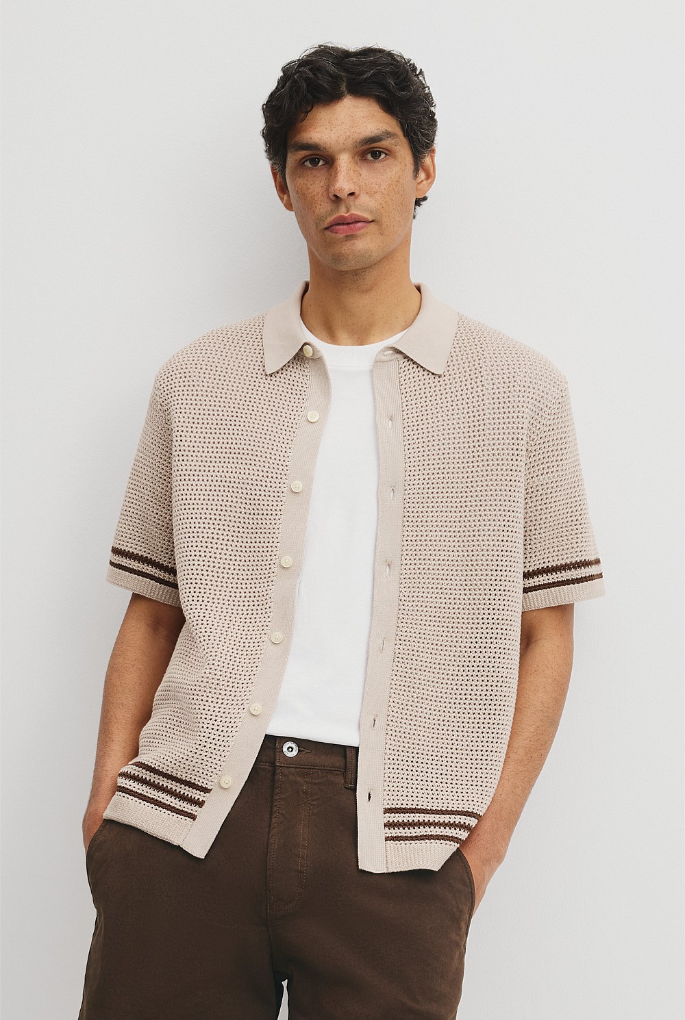 Relaxed Fit Australian Cotton Stripe Knit Shirt