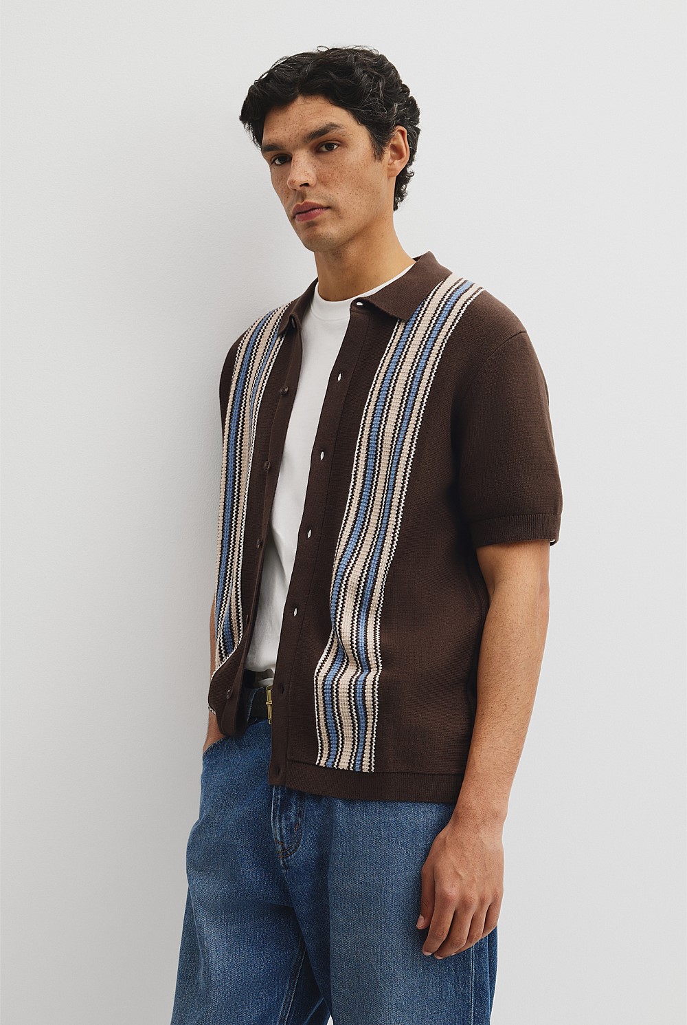 Australian Cotton Textured Panel Knit Shirt