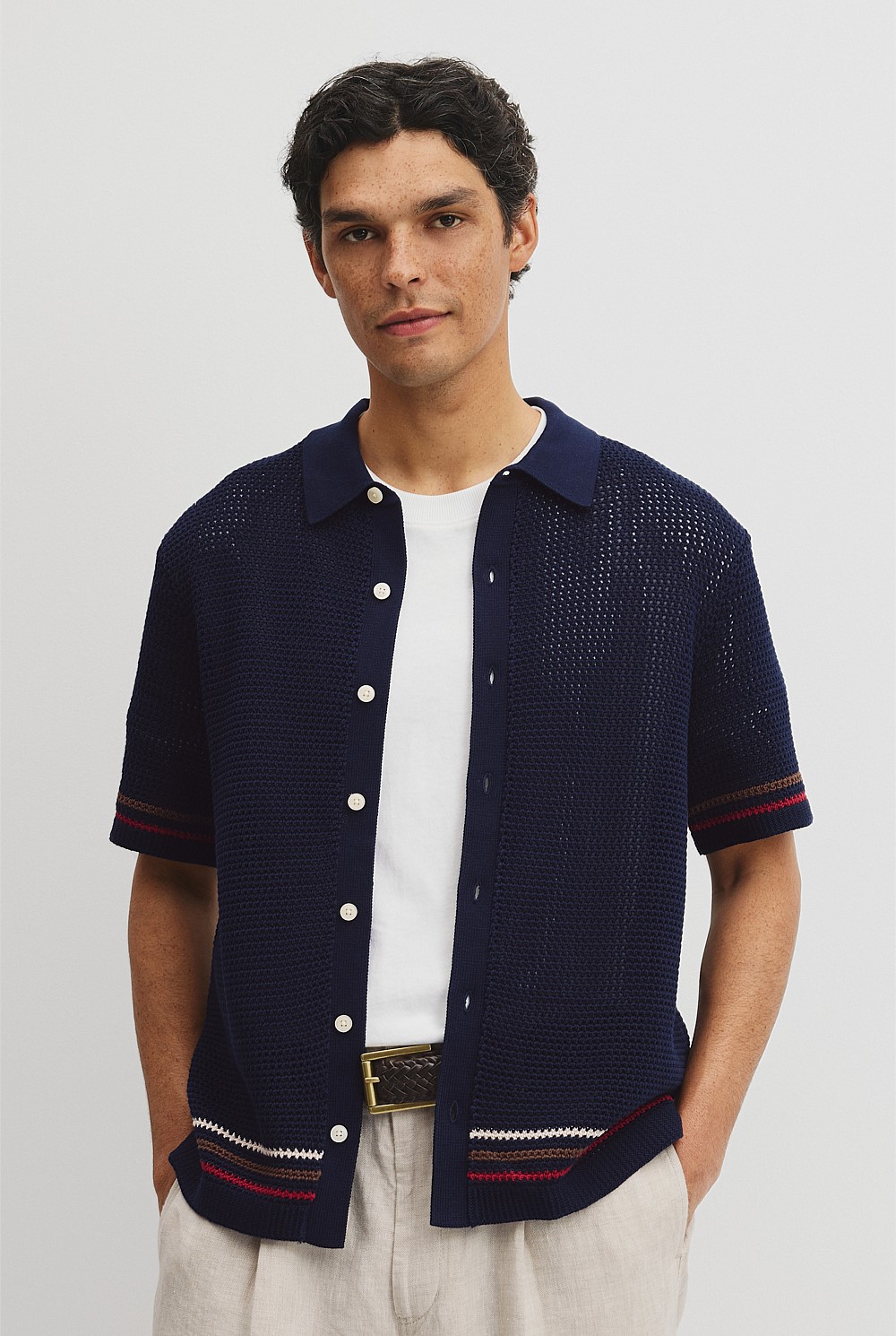 Relaxed Fit Australian Cotton Stripe Knit Shirt
