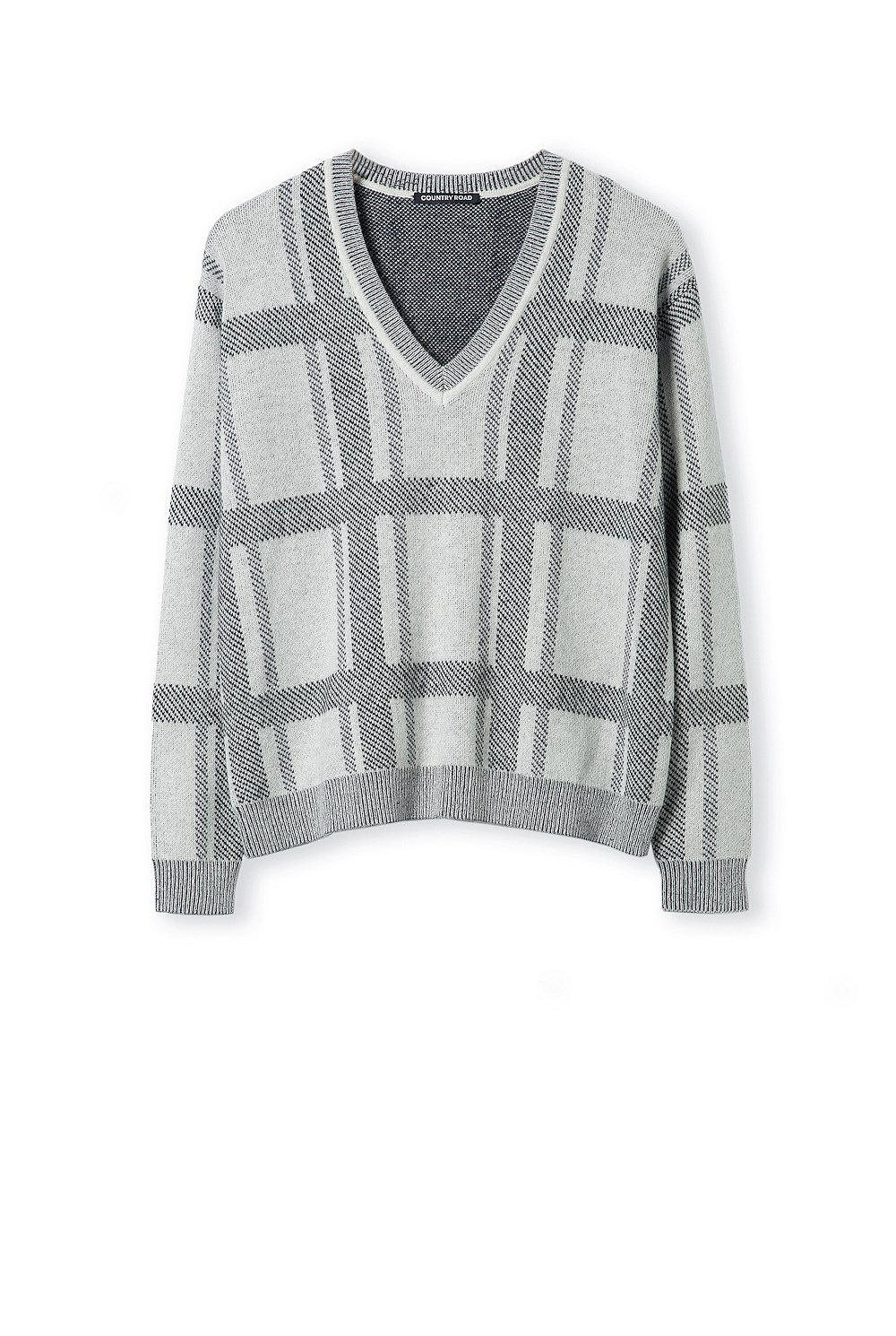 Brushed Check V-Neck Knit