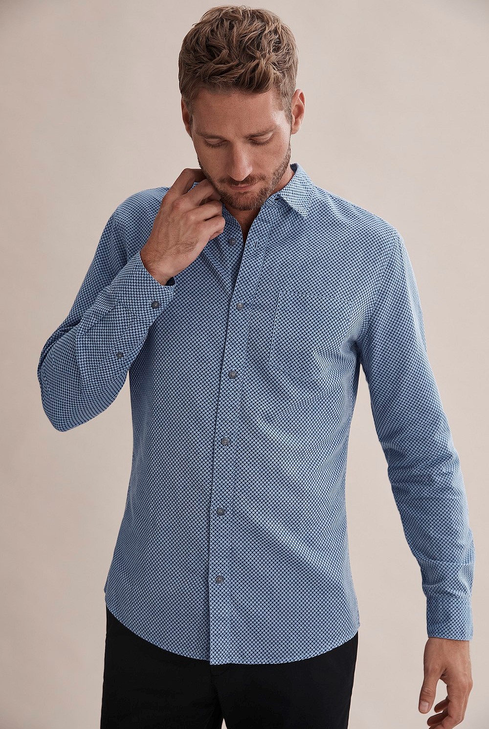 Slim Print Chambray Shirt