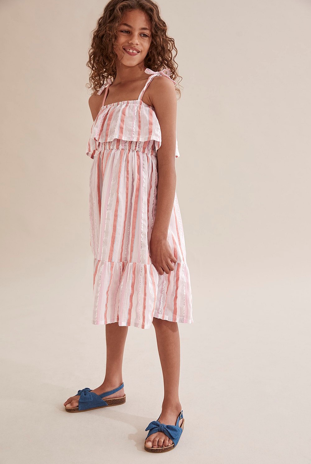 Crinkle Stripe Midi Dress