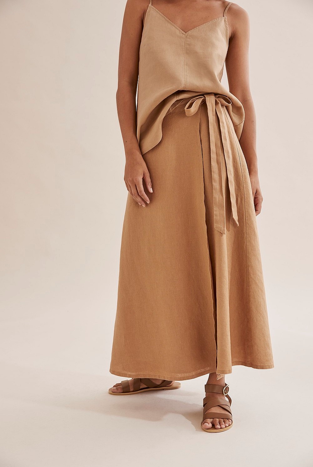 Linen Wrap Midi Skirt