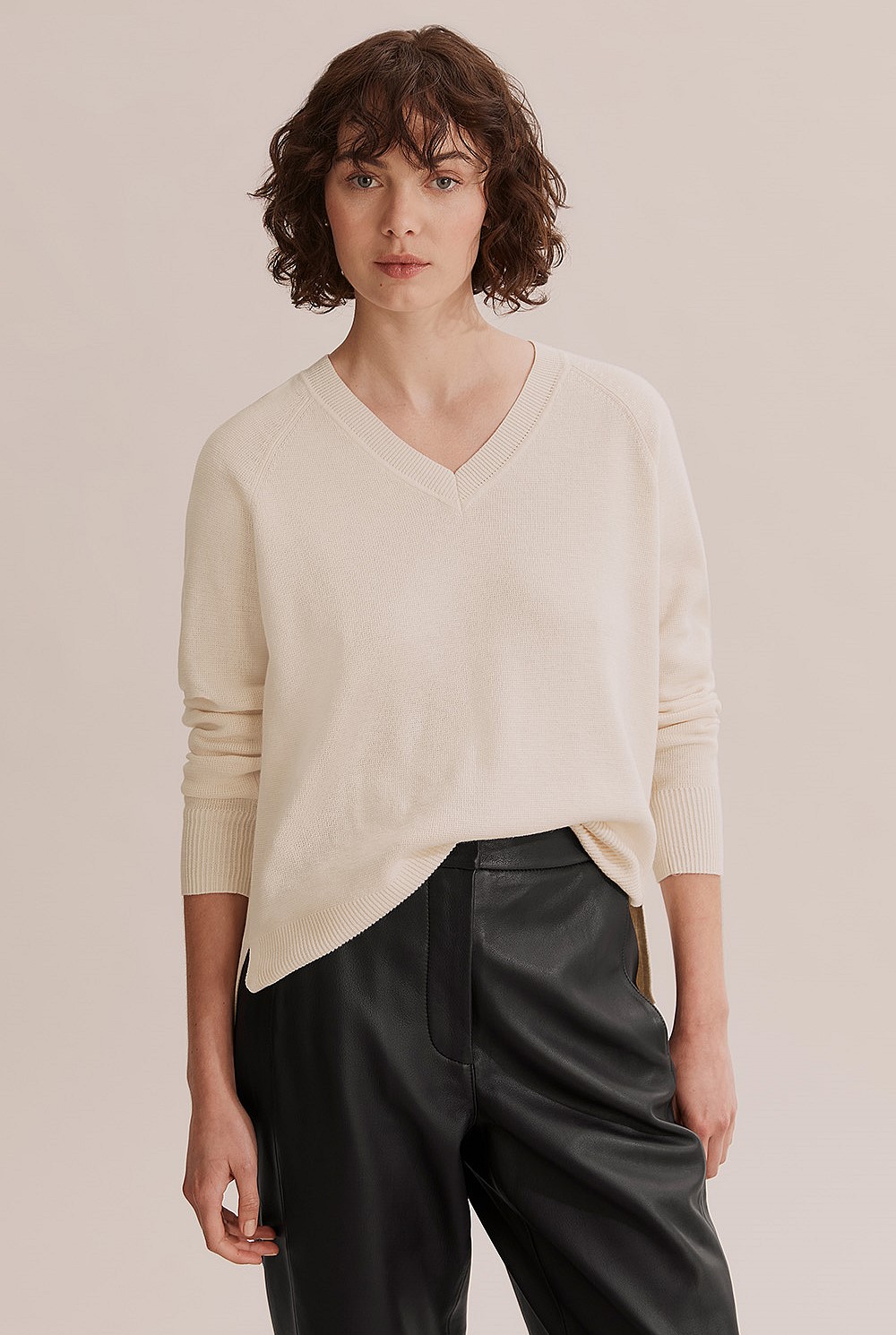 Cotton Linen V-Neck Knit