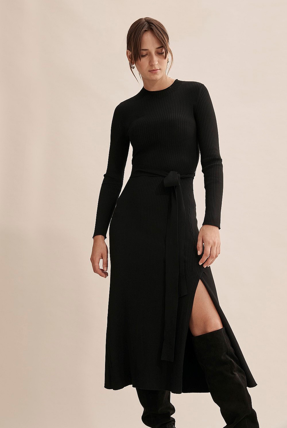 Rib Knit Long Sleeve Dress