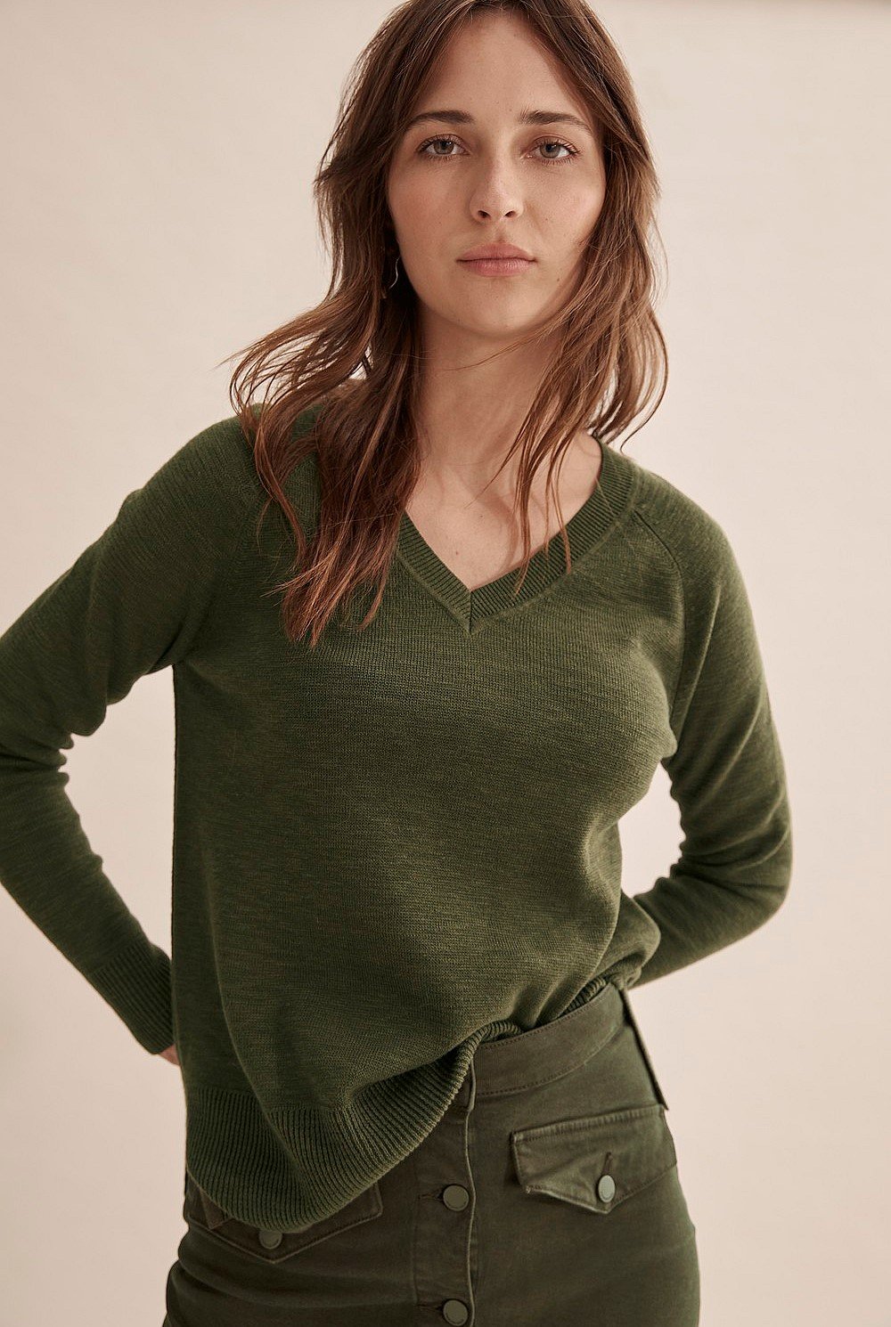 Cotton Linen V-Neck Knit