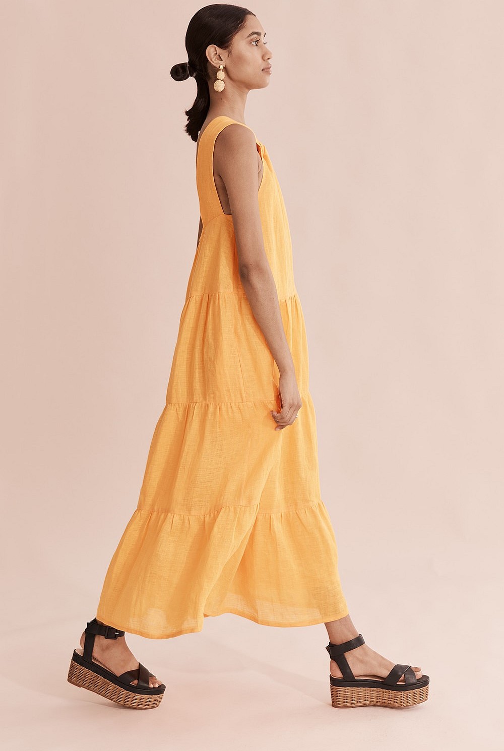 Linen Ruched Tiered Maxi