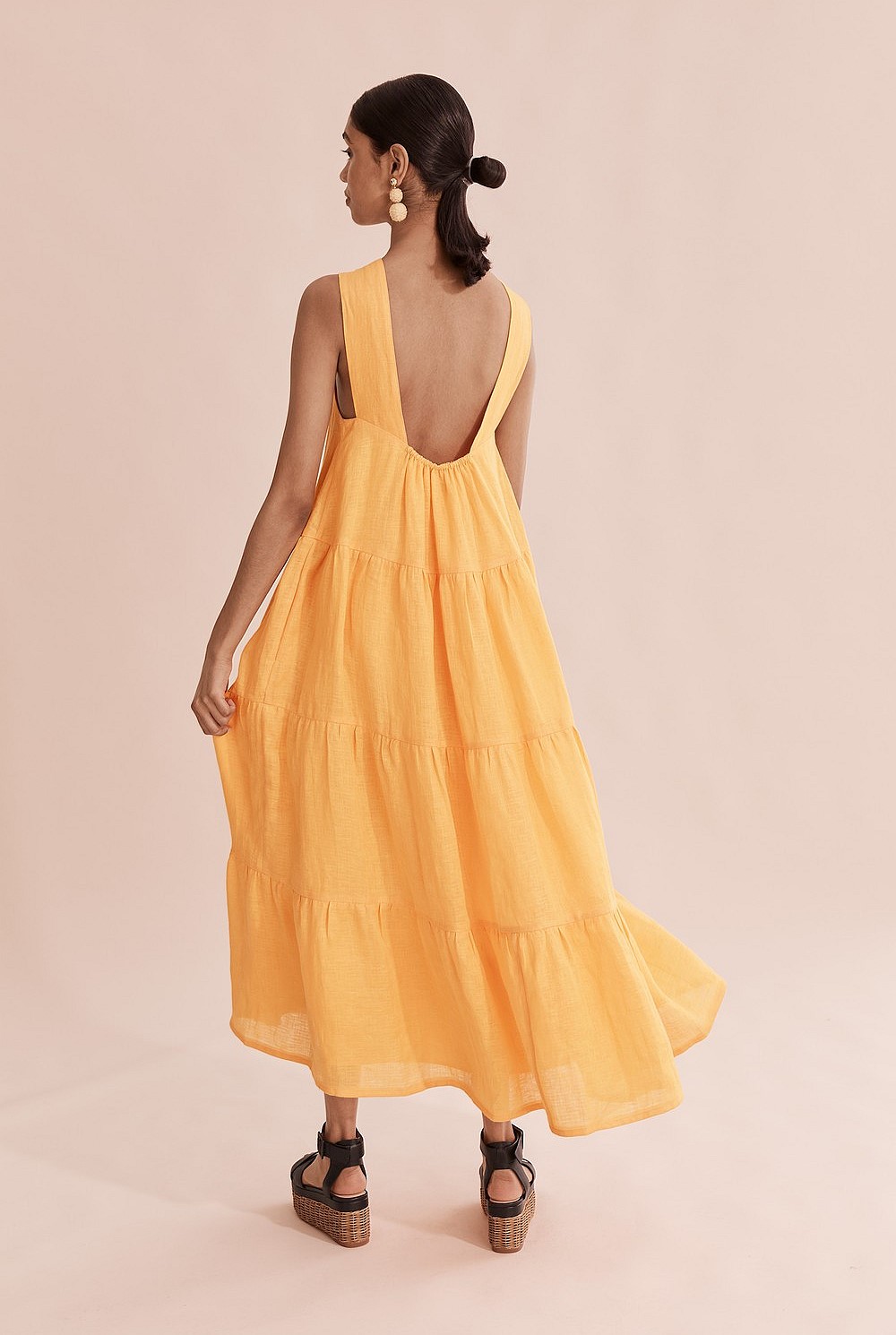 Linen Ruched Tiered Maxi