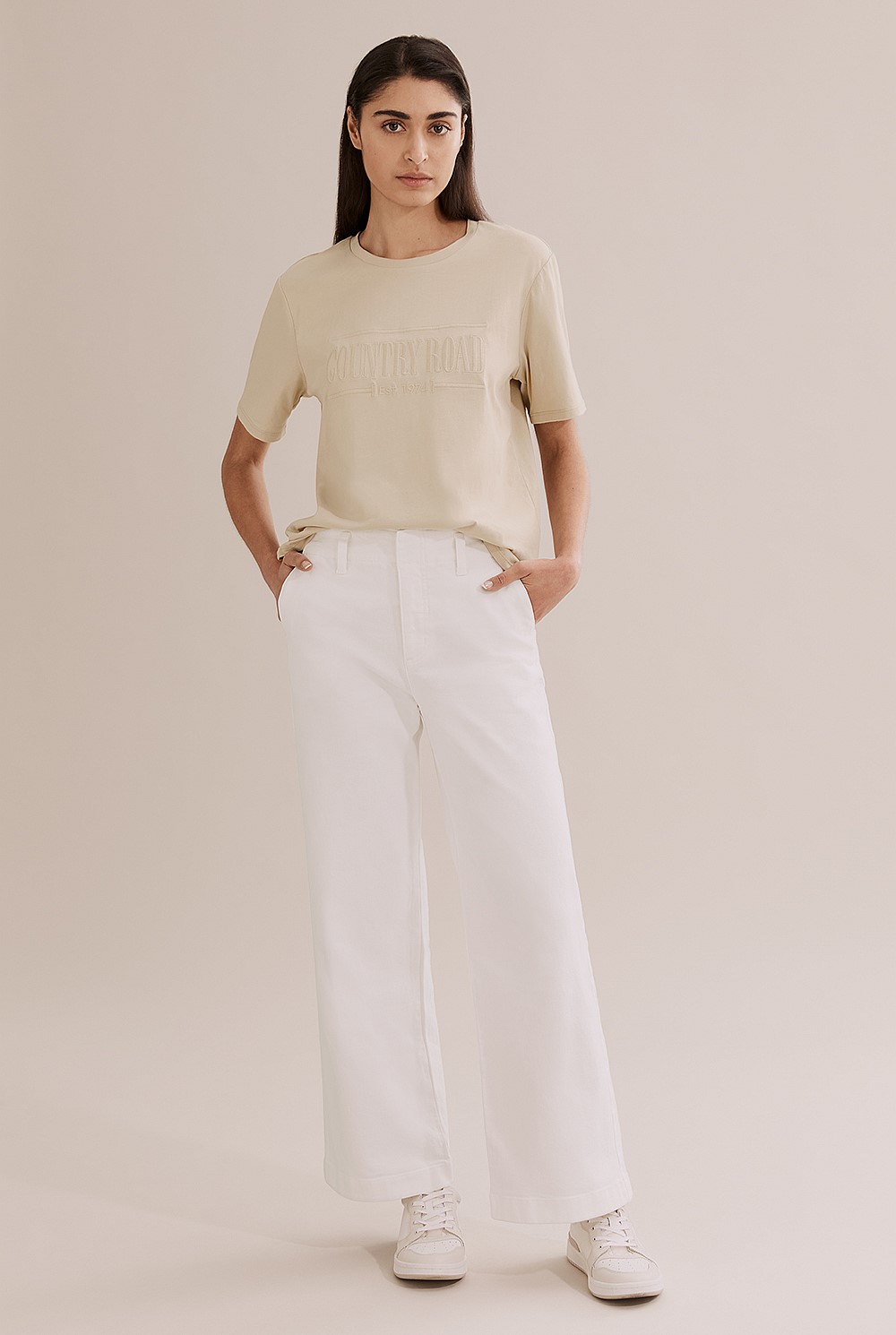 Cotton Blend High Rise Wide Leg Jean