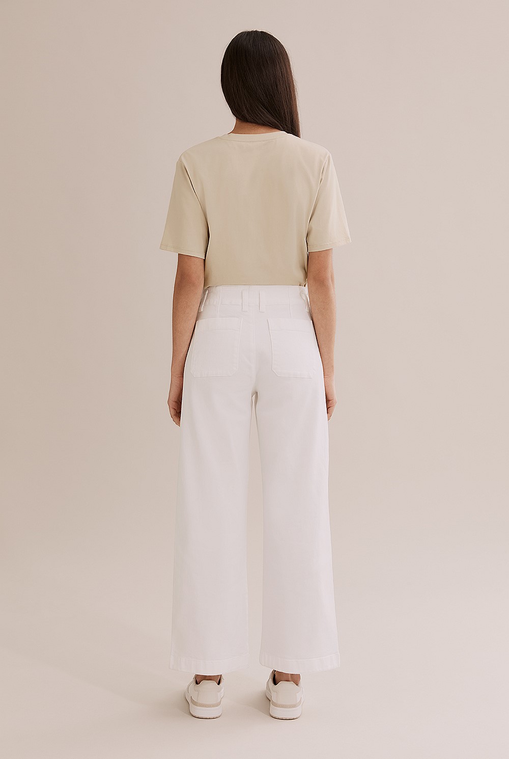Cotton Blend High Rise Wide Leg Jean