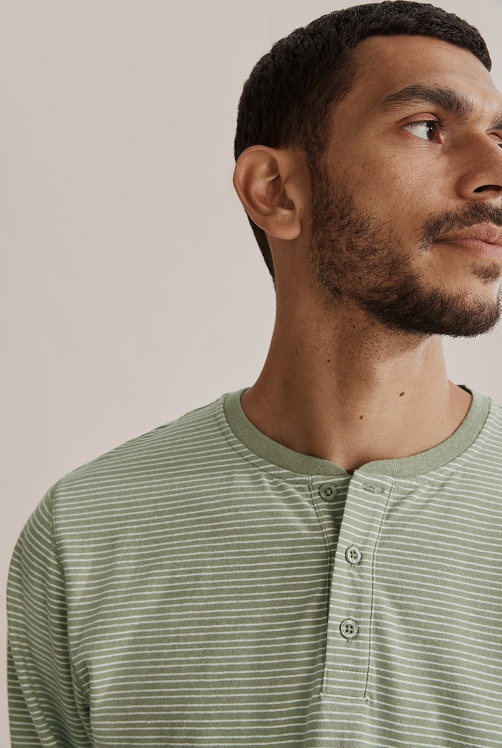 Long Sleeve Stripe Cotton Linen Henley