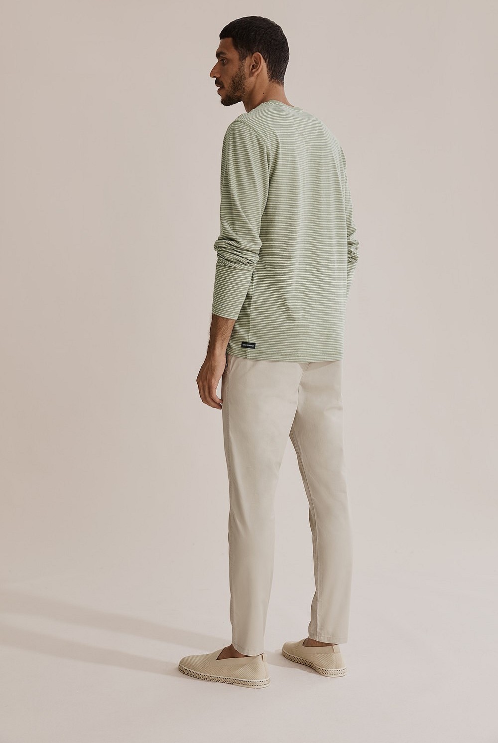 Long Sleeve Stripe Cotton Linen Henley
