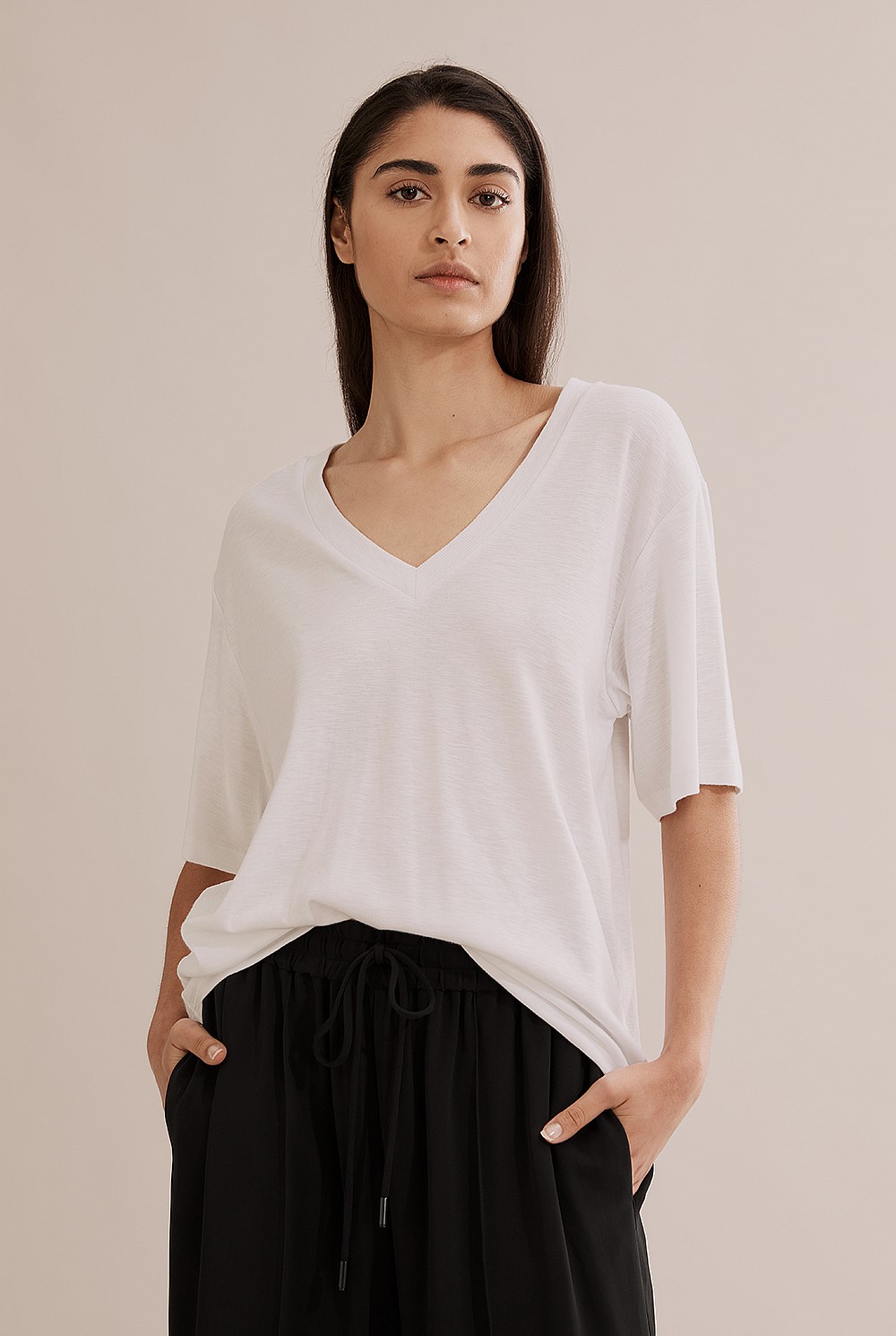 Deep V-Neck Cotton Modal T-Shirt