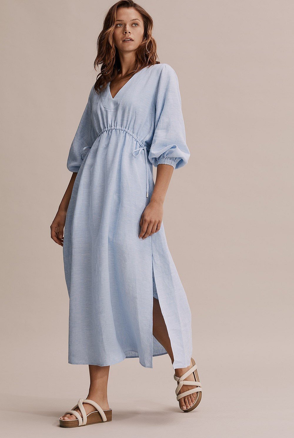 Organically Grown French Linen Tie Side Maxi Dress