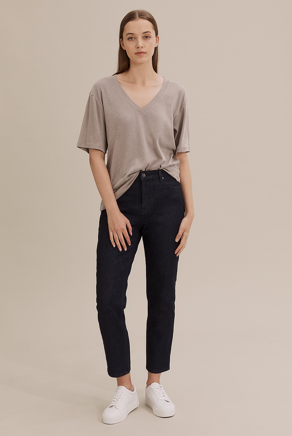 Deep V-Neck Cotton Modal T-Shirt