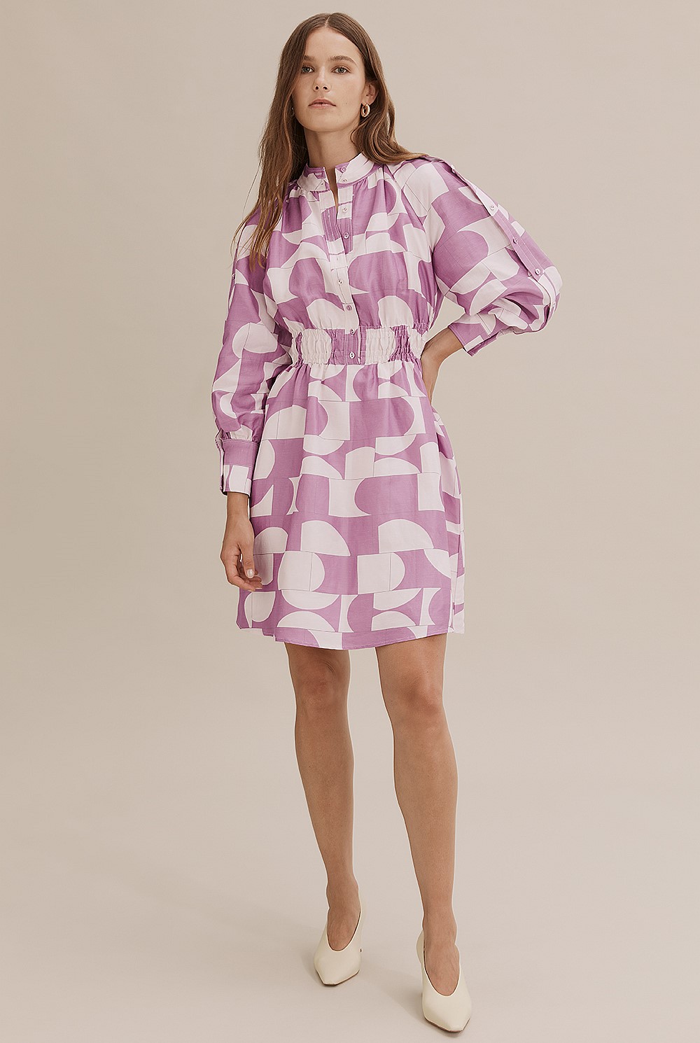 Print Button Detail Dress