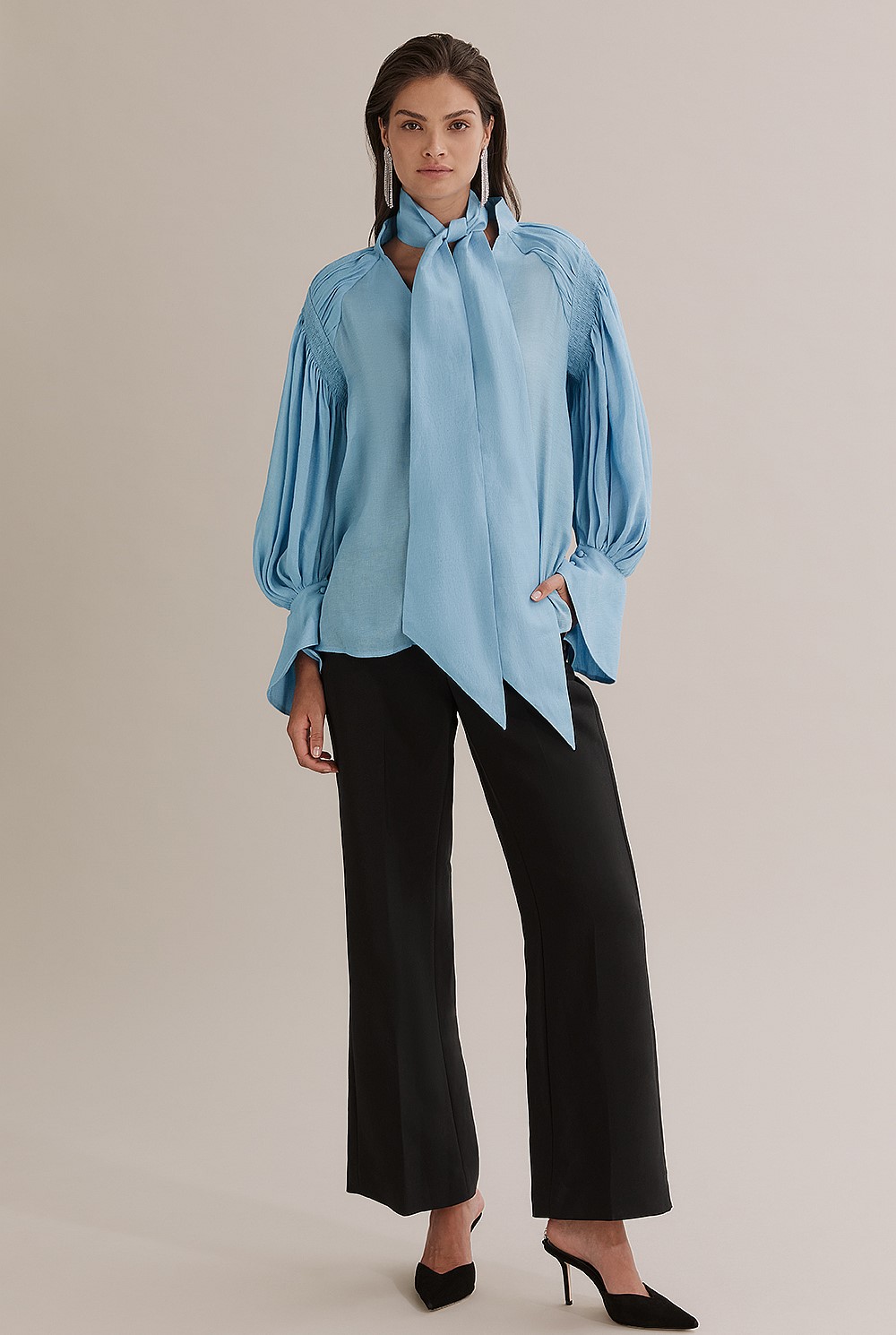 Monogram Gathered Blouse - Blue main image 1