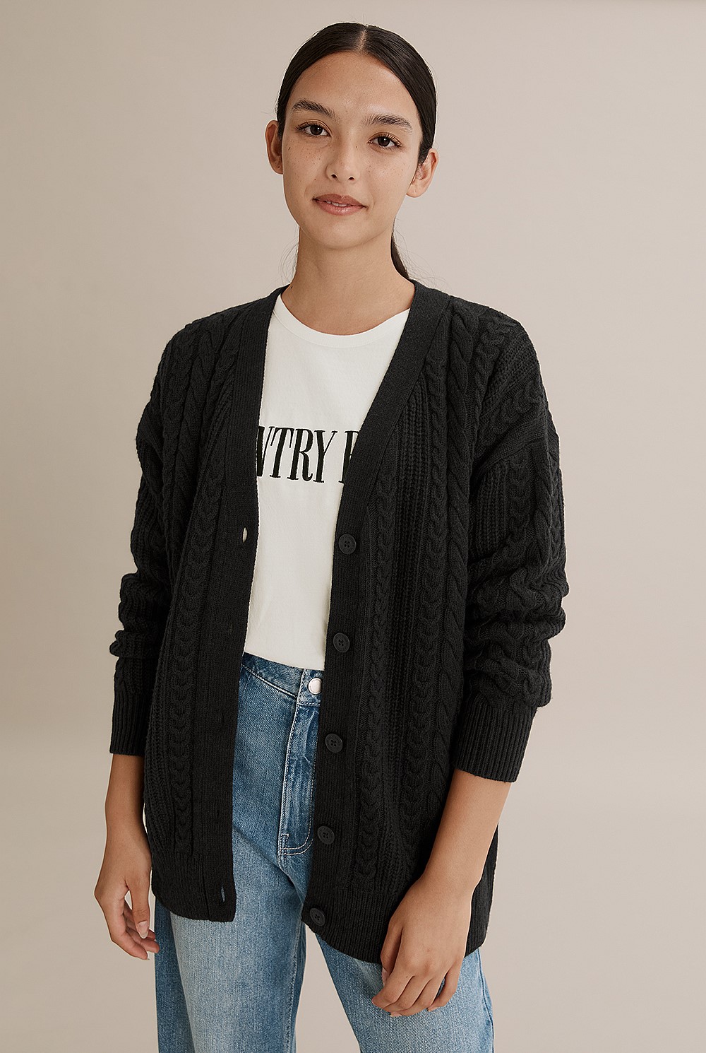 Teen Longline Cable Cardigan