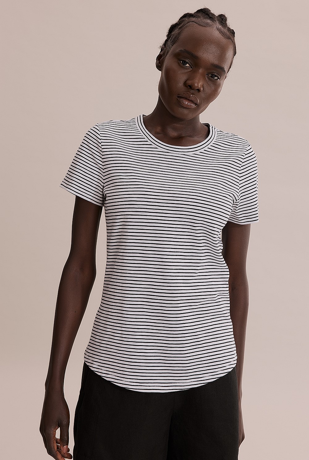 Short Sleeve Cotton Slub Stripe T-Shirt