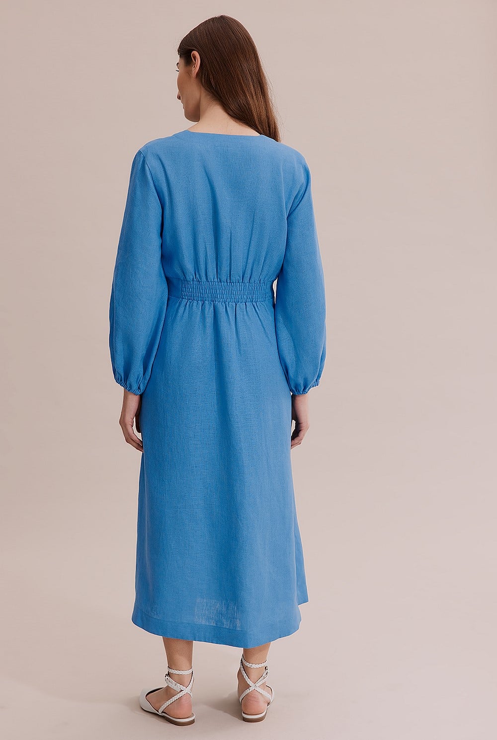 Linen Dart Front Midi Dress