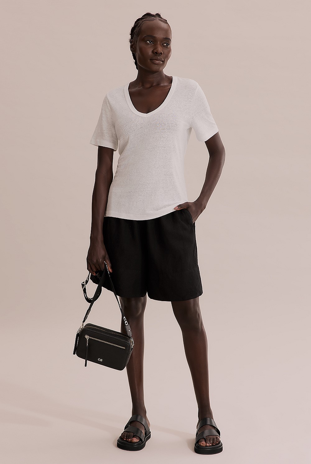 Linen Jersey V-Neck T-Shirt