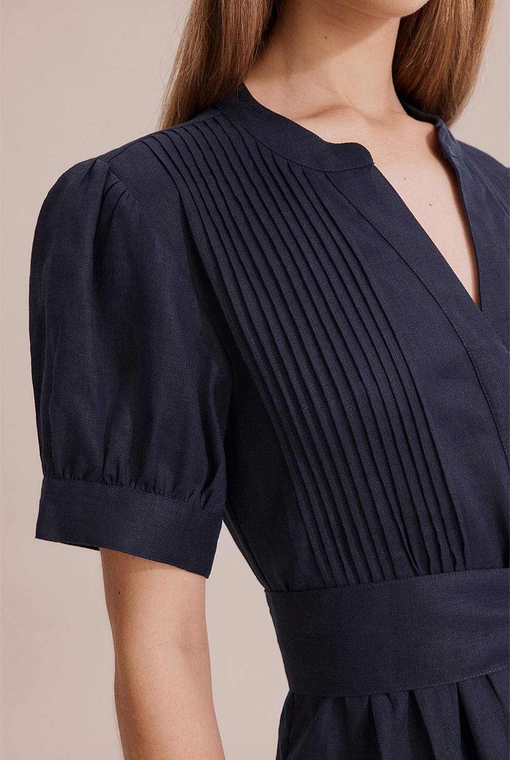 Organically Grown Linen Pin Tuck Midi Dress
