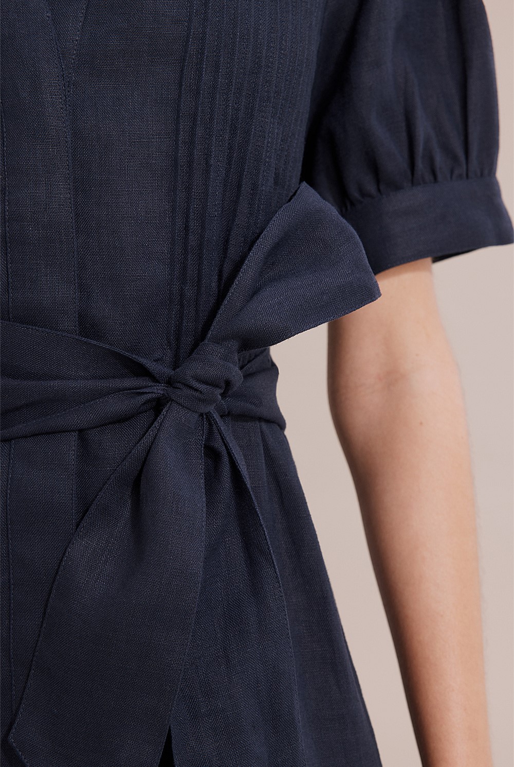 Organically Grown Linen Pin Tuck Midi Dress