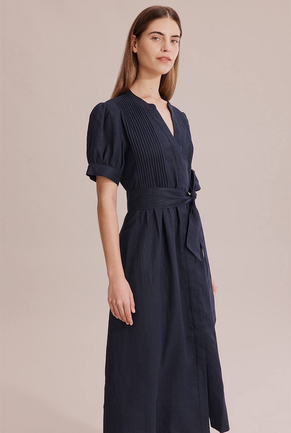 Organically Grown Linen Pin Tuck Midi Dress