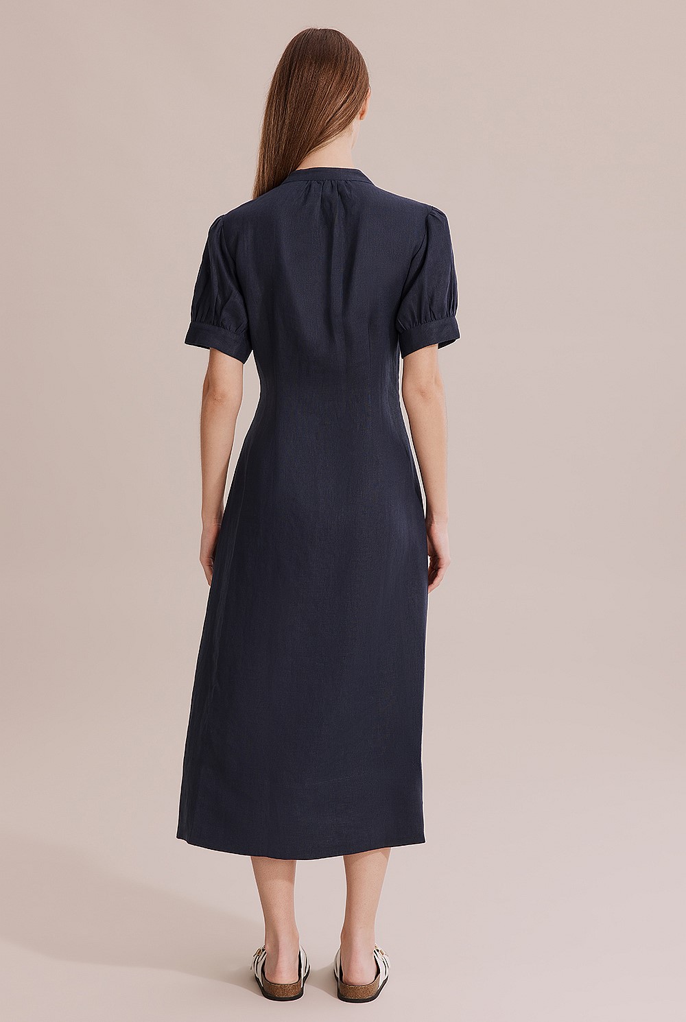 Organically Grown Linen Pin Tuck Midi Dress