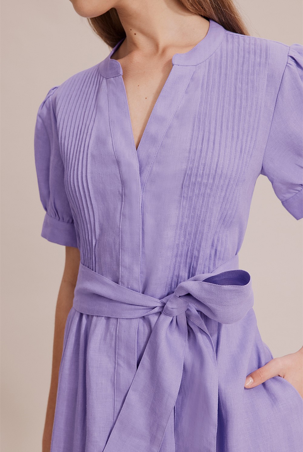 Organically Grown Linen Pin Tuck Midi Dress