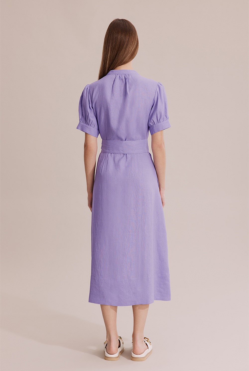 Organically Grown Linen Pin Tuck Midi Dress